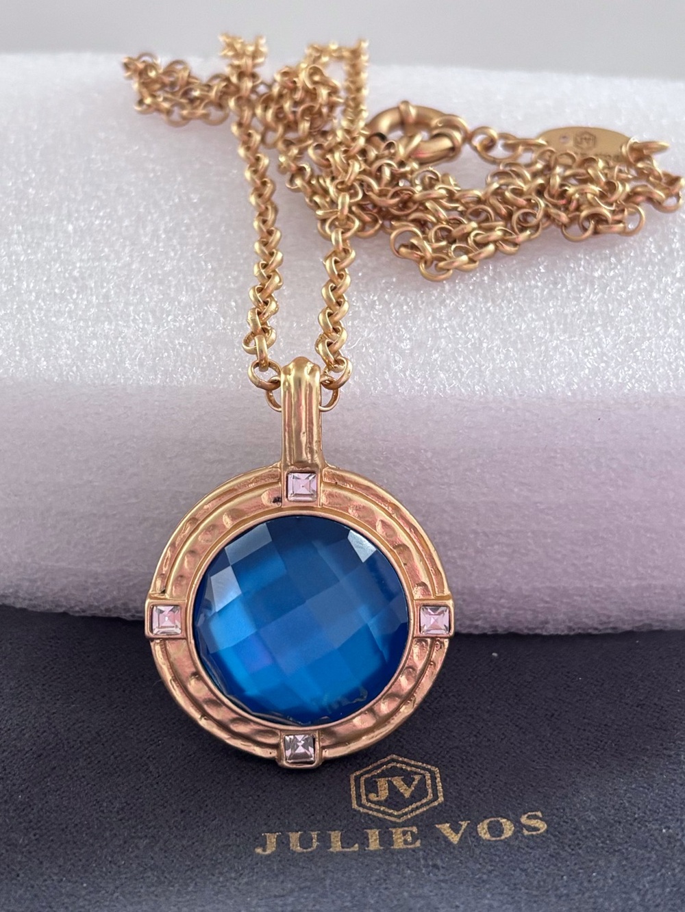 NWOT Julie Vos Gold-tone Necklace With Mountain Blue Round Pendant